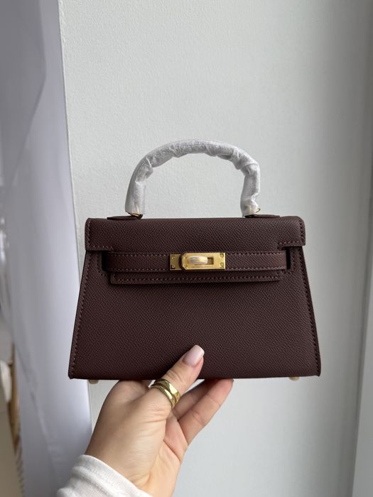 Сумка Hermes Kelly шкіра | шоколадна та бургунді | золота фурнітура