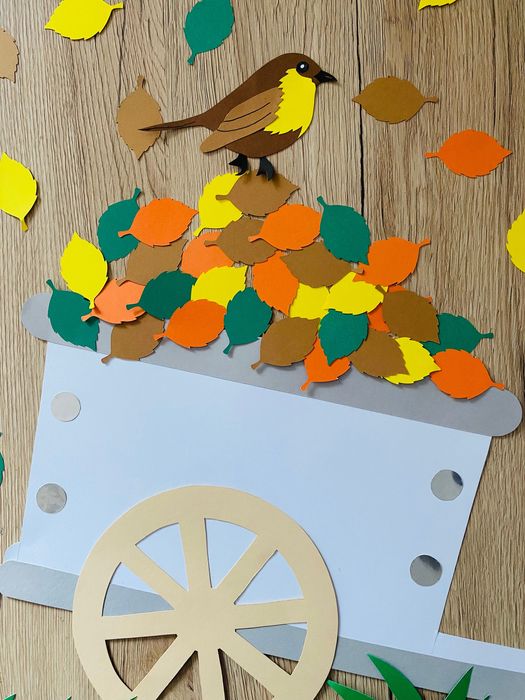 Dekoracja przedszkole szkoła kotki jesień ogród taczka