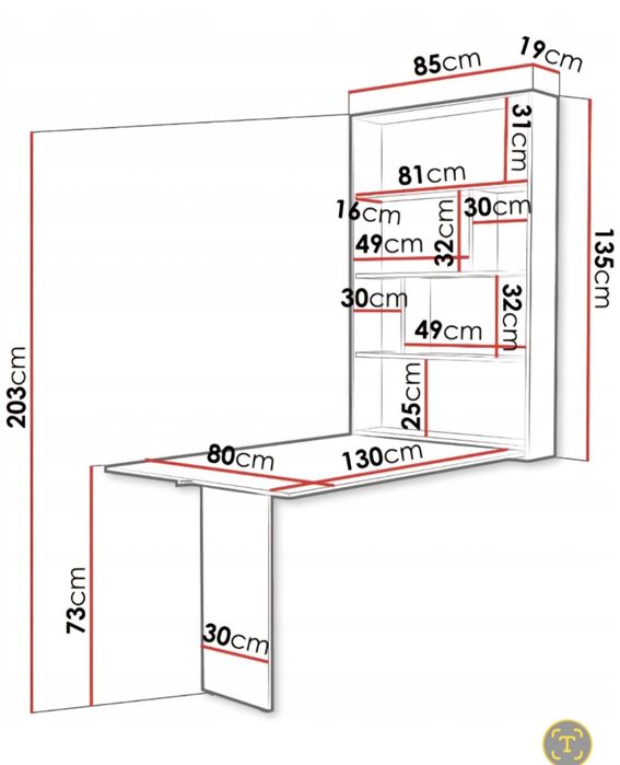 Biurko wiszące, składane; stół wiszący, składany