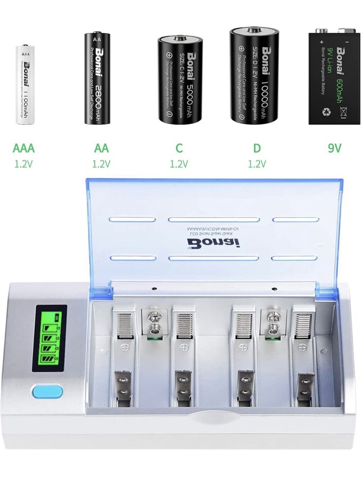 Carregador universal de pilhas LCD para AA/AAA/SC/C/D /9V