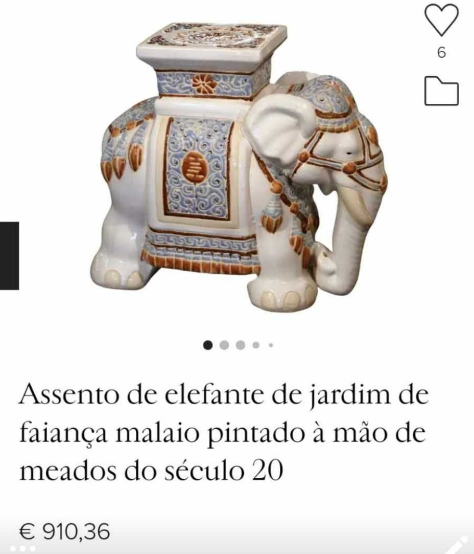 Elefante Asiático de Cerâmica Vintage- Banco de Jardim/ Suporte vasos