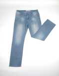 Jasno niebieskie cienkie jeansowe spodnie męskie z wybarwieniami r M/L
