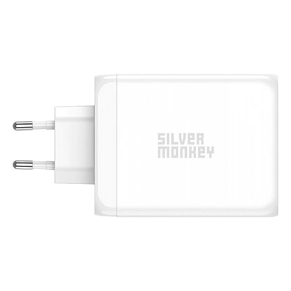 Ładowarka GaN Silver Monkey SMA154, 200W 3xUSB-C PD USB-A QC 3.0 - bia
