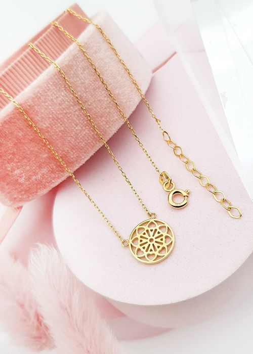 Złota celebrytka z ażurowym kółkiem z kwiatowym wzorem pr. 585