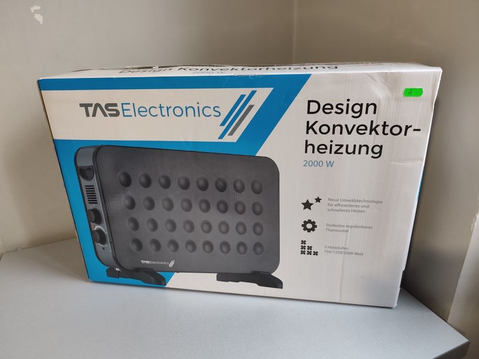 konwektorowy grzejnik elektryczny marki TAS Electronics o mocy 2000 W.