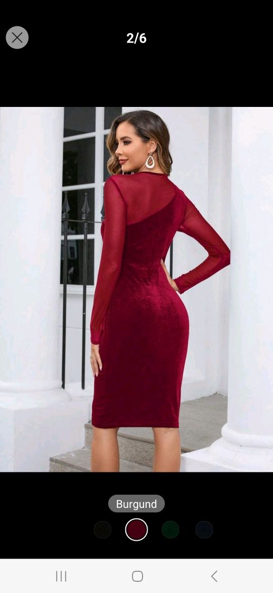 Nowa sukienka czerwona welurowa aksamitna bordowa midi z siateczką 36