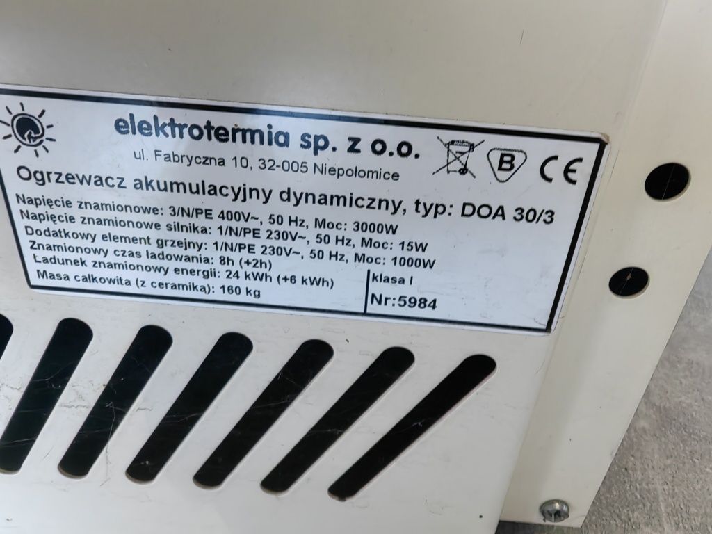 Piec akumulacyjny  dynamiczny  Elektrotermia 3000/1000W