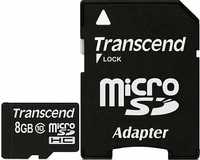 Карта памяти micro SD Transcend 8GB class 10 + SD adapter