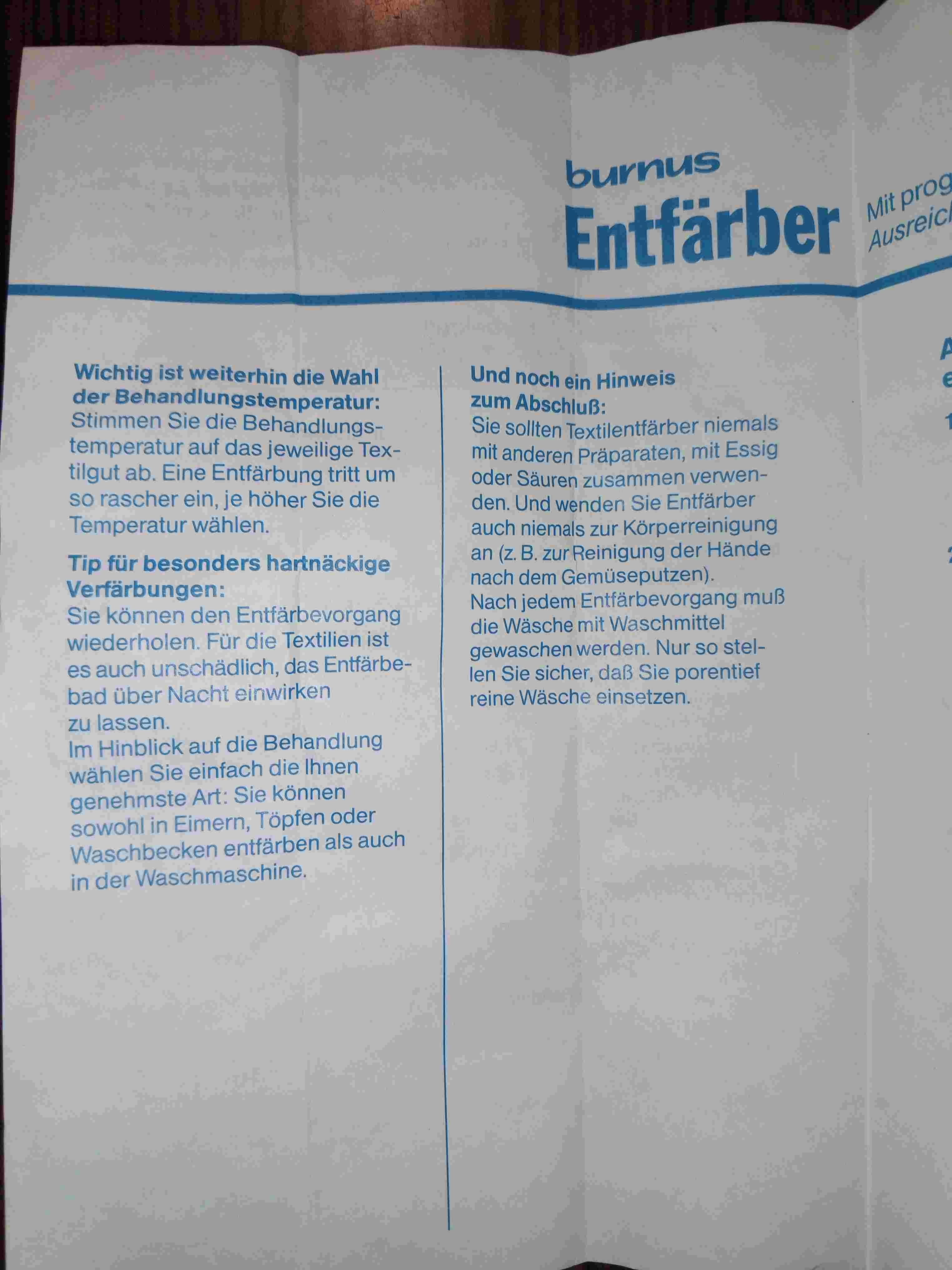 Отбеливатель для тканей Burnus Entfärber