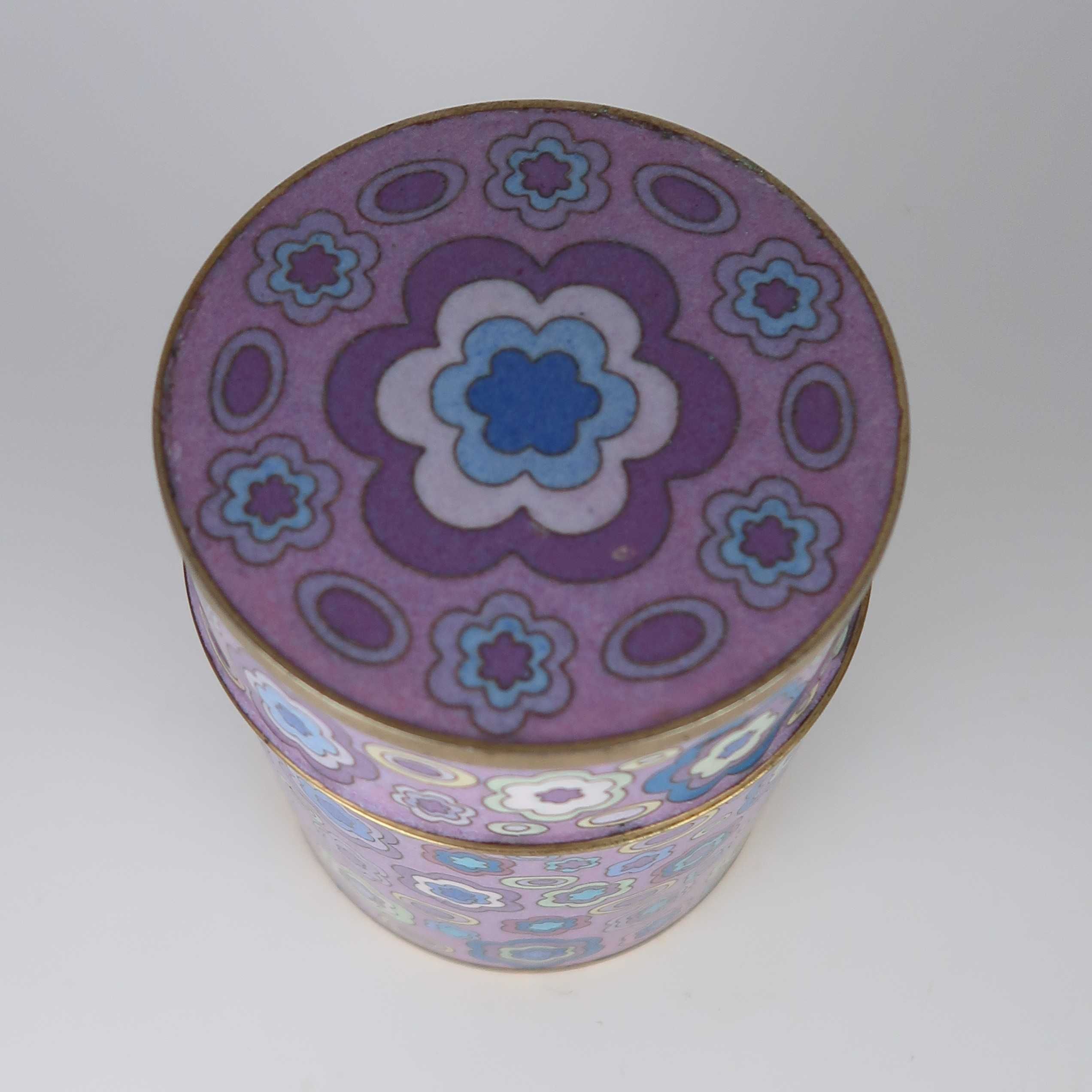 Caixa cilíndrica de chá em cloisonné (estilo Fabienne Jouvin)