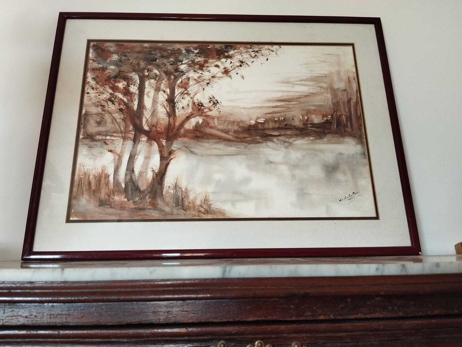 Quadro Aguarela Assinada e Emoldurada