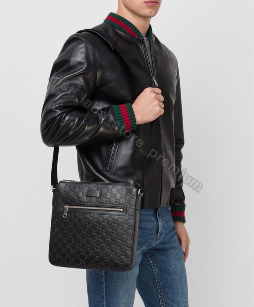 Серійна шкіряна сумка GUCCI Guccissima Massenger Bag Black