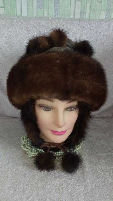 100% мех норки + кожа шапка норковая меховая пальто шуба полушубок