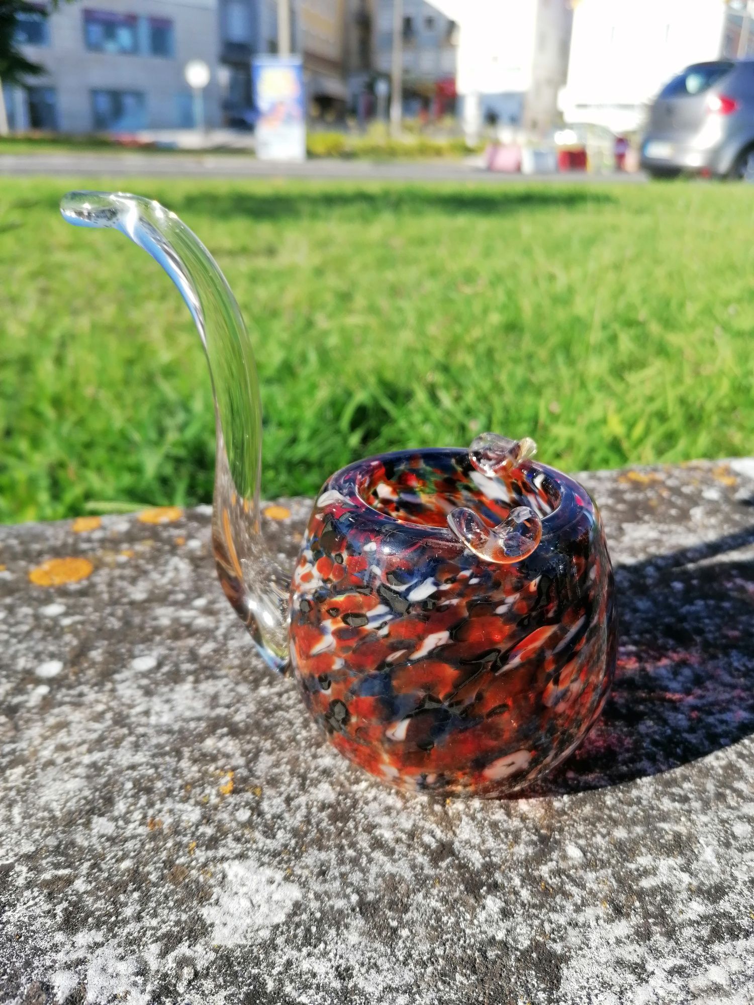 Cinzeiro em forma de cachimbo em vidro murano