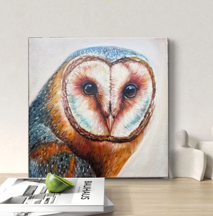 Płomykówka. Sowa. Obraz olejny, certyfikat. Cena -50% tylko do 7.12