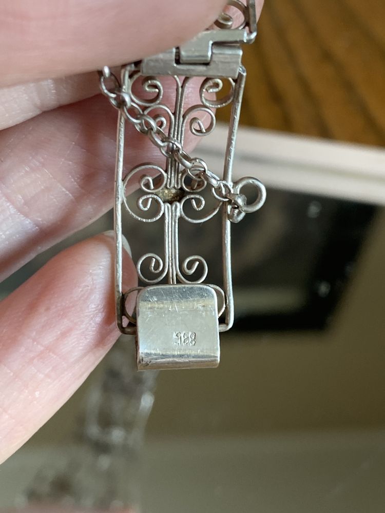 Stara srebrna bransoletka filigran 835 na grubszą rękę łatwe zapięcie