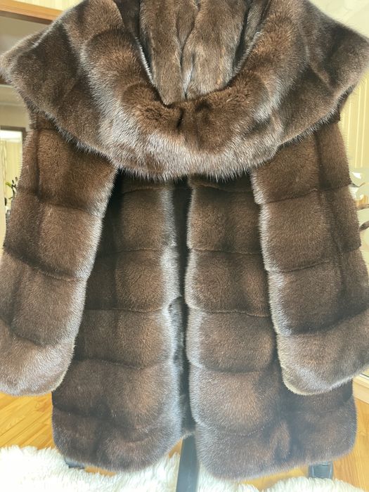03.11 Примірки Київ! Норкова шуба 80 см з капюшоном, 42-44