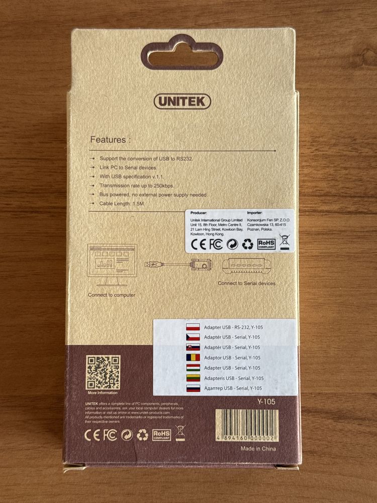 Kabel 1,5m USB do RS-232 serial adapter konwerter UNITEK