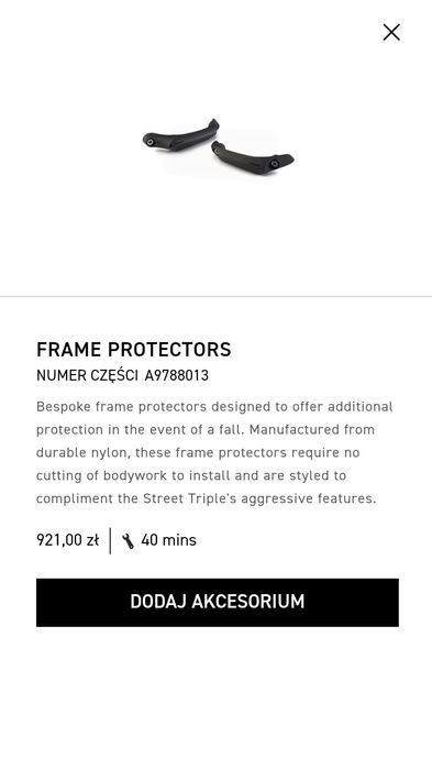 Oryginalne crashpady do Triumph street triple Rs765 rocznik 2023+ A978