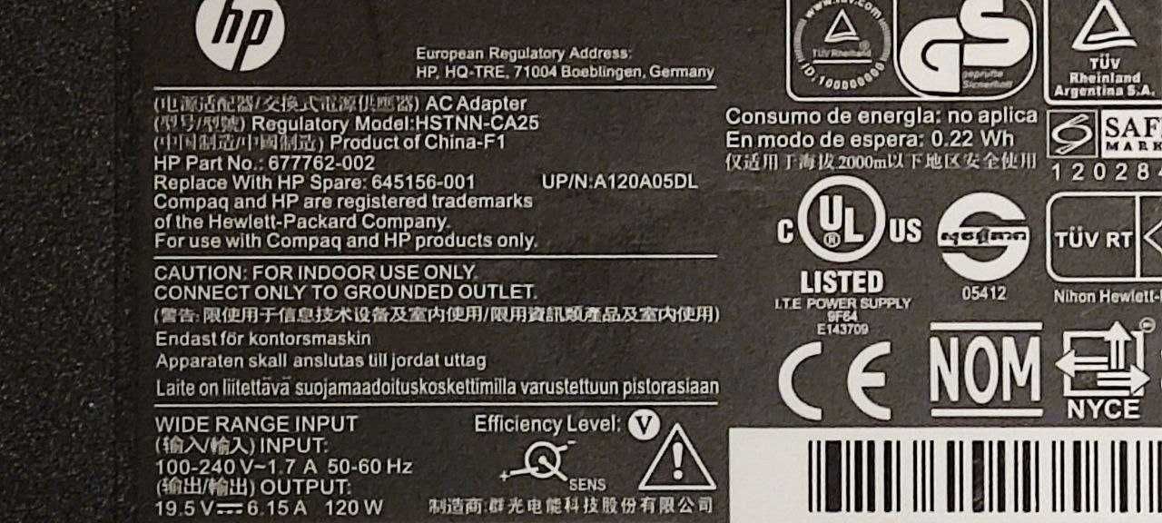 Блок питания hp hstnn-ca25 (НОВЫЙ) 100-200V| 1.7A| 50-60Hz