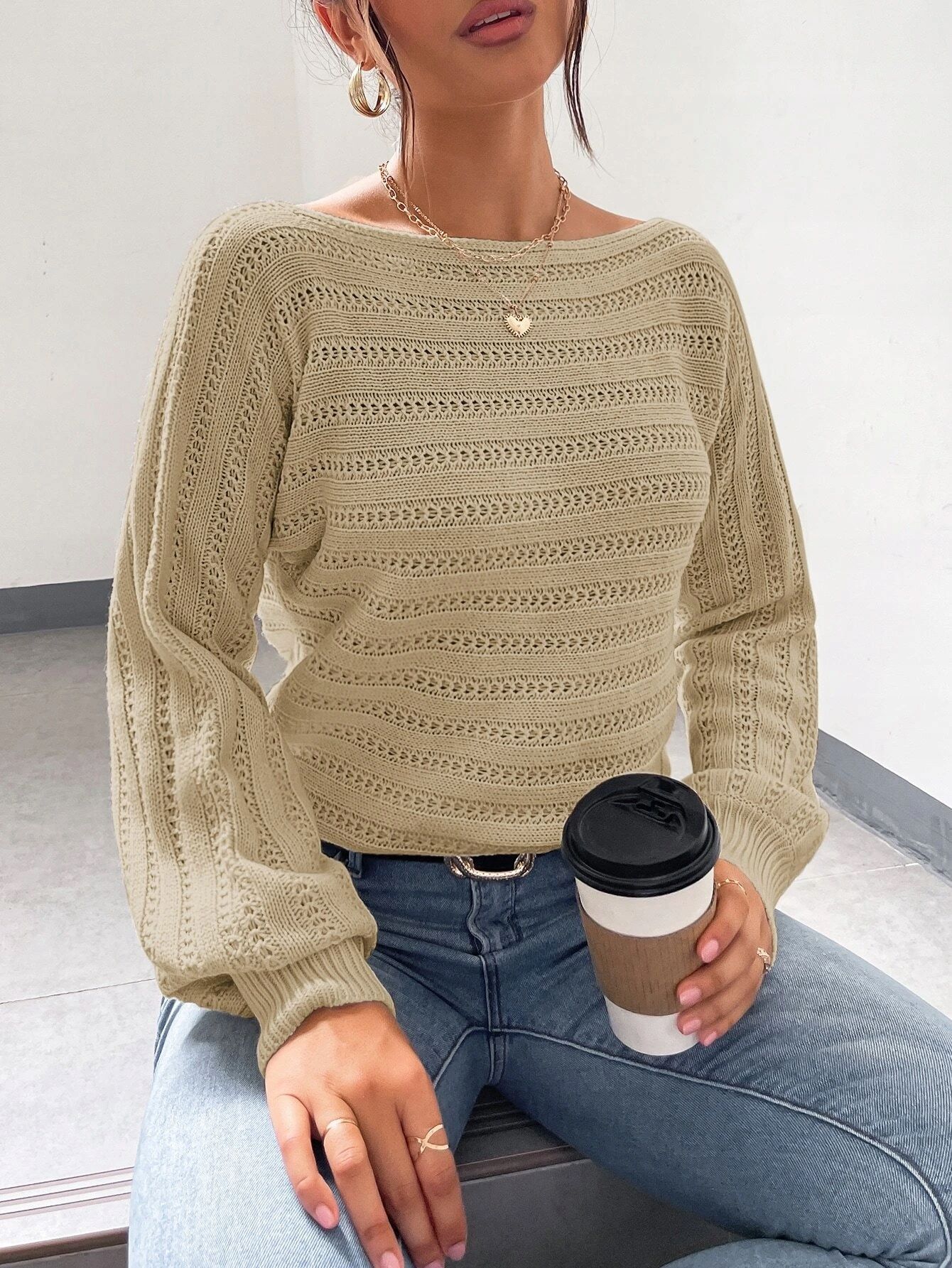 Sweter Z Rękawami Batwing Dekolt Łódka L 40