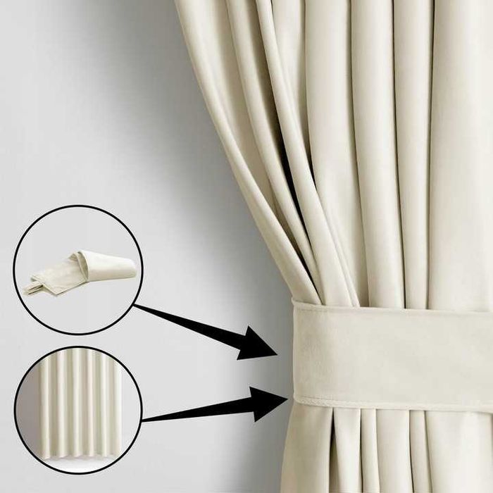 Zasłona welurowa velvet plus szarfa taśma wave multi 140x270 Kremowa