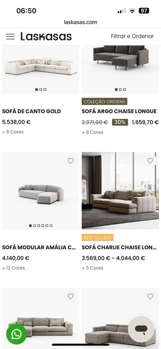 Sofa LasKasas Charlie chaise long 2,85x1,00 impermeabilizado