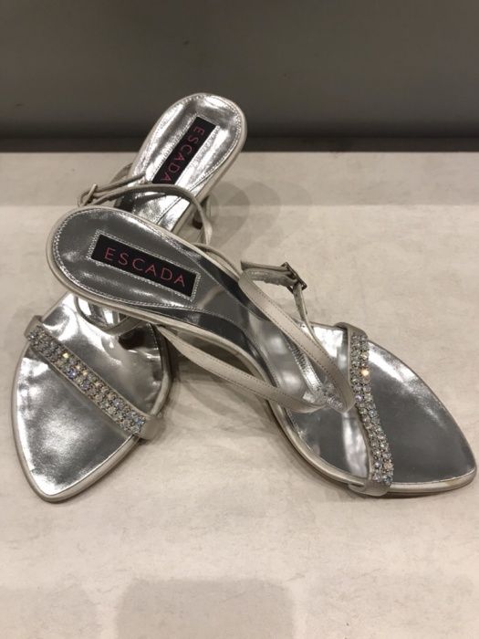 ESCADA buty sandały srebrne Swarovski 100%oryginał r 36 NOWE