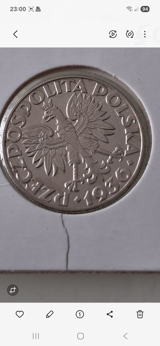 5 zł Żaglowiec 1936r