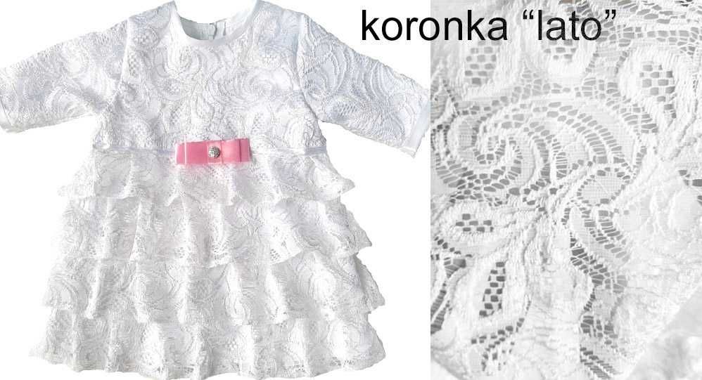 r.62 nowa sukienka koronka atłas falbany chrzest chrztu