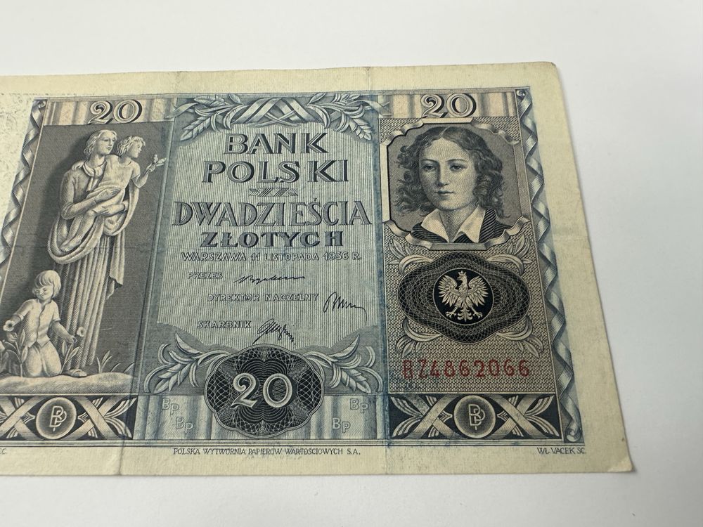 20 zł 1936 Ser. BZ błąd? odbarwienie farbą drukarską