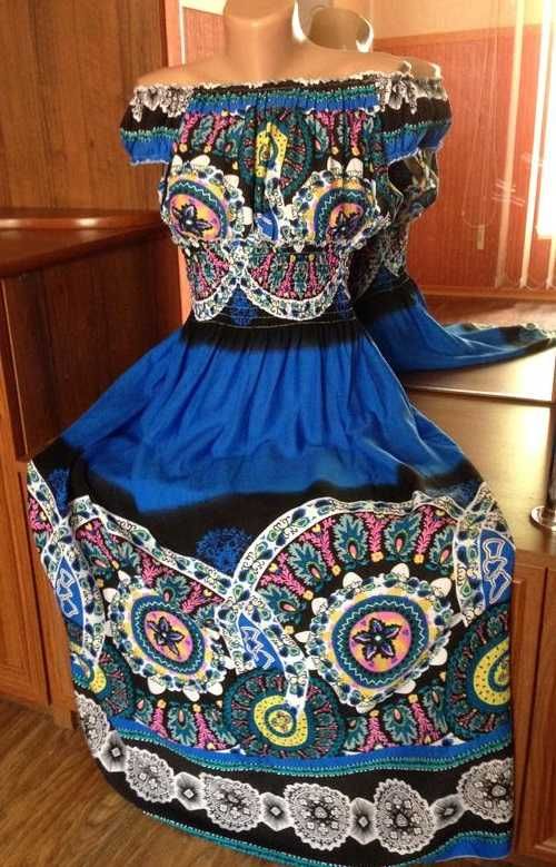 платье сарафан на резинке, длина макси, ткань штапель