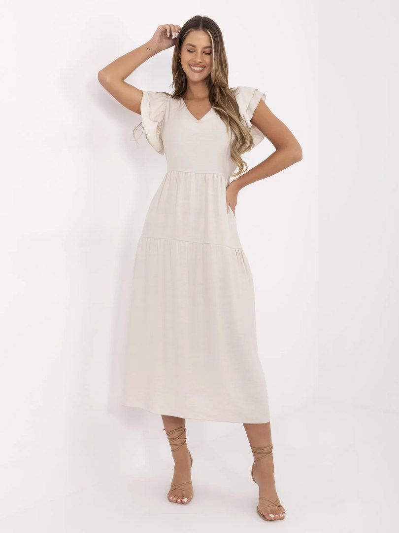 Sukienka beżowa midi z falbankami i guzikami – ITALY MODA lato