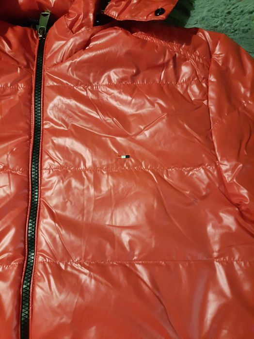 Kurtka meska lakierowana czerwona hilfiger zimowa xxl 2xl blyszczaca