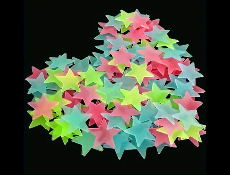 Zestaw 100sztuk, niebieskich gwiazdek świecących w ciemności