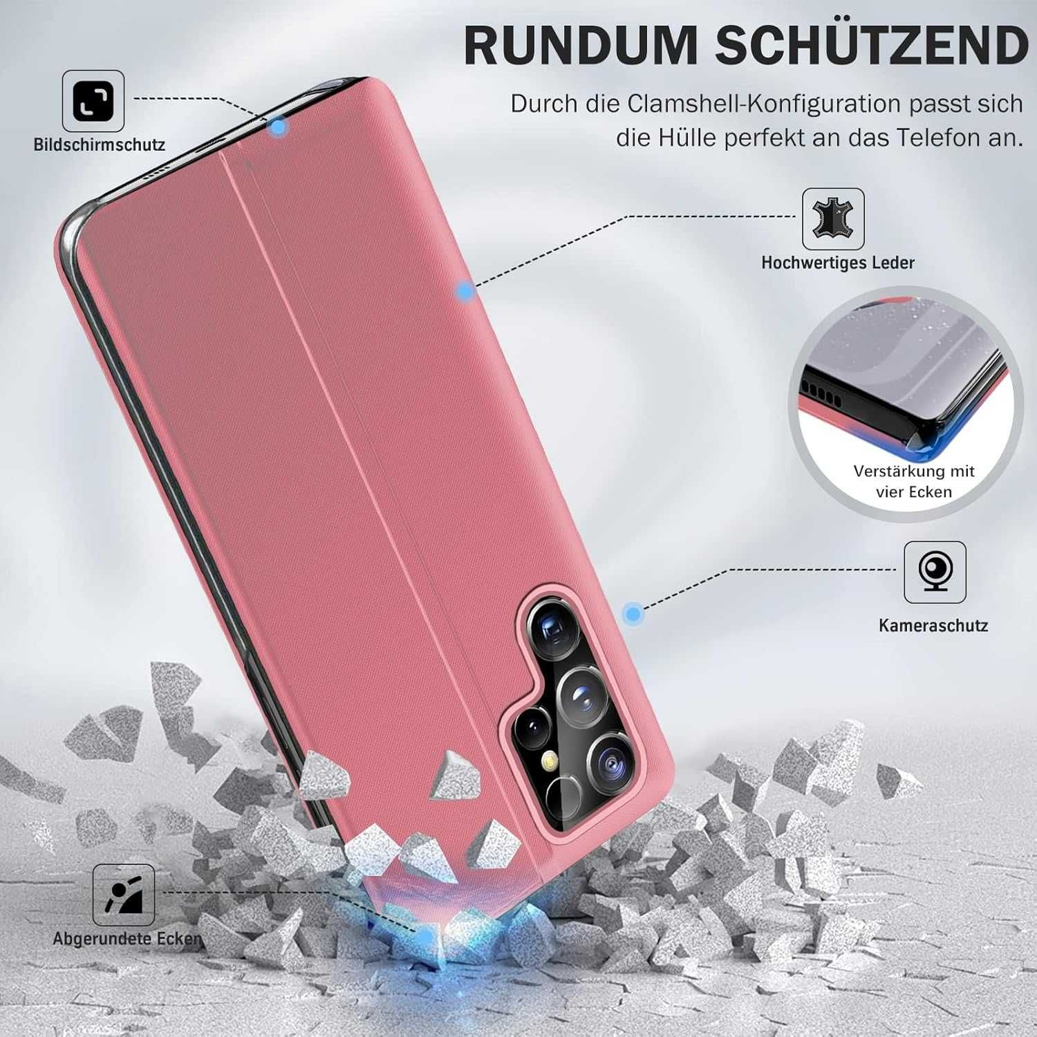 QISSY etui Clear View CASE Samsung Galaxy S24 Ultra róż z klapką