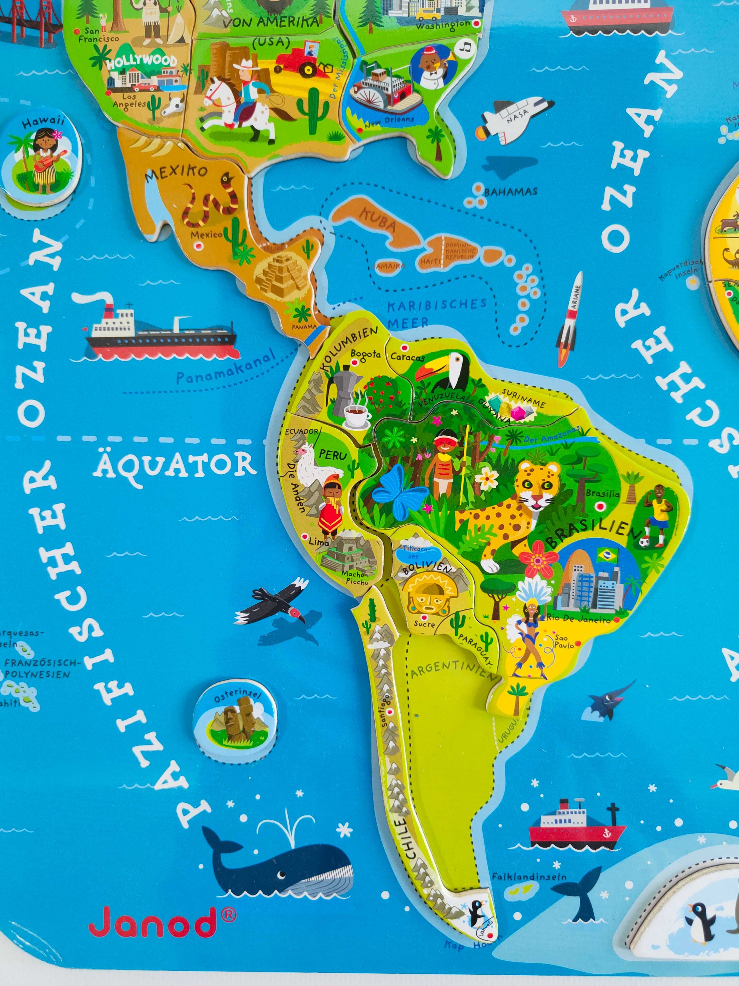 JANOD Puzzle magnetyczne Mapa świata język niemiecki A