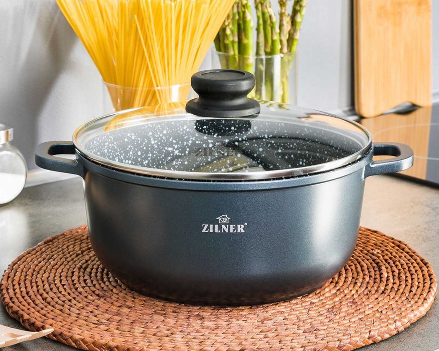 GARNKI MARMUROWE ZILNER MARBLE 7 EL. Komplet Garnków Czarnych Zestaw
