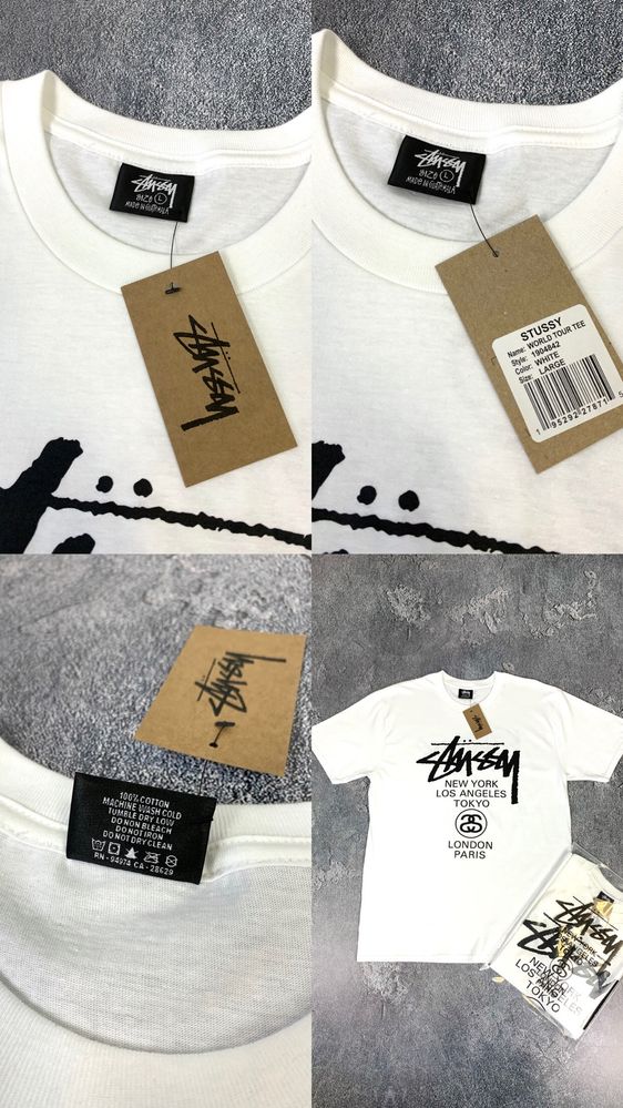 Stussy Wold Tour Футболка,ОРИГИНАЛ,рр С,М,Л,ХЛ,Белая,Чёрная,Стусси