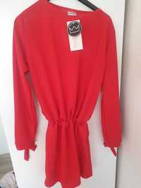 Sukienka wiązana w pasie SALMA - czerń - KOLOR : Czerwony MAGMAC