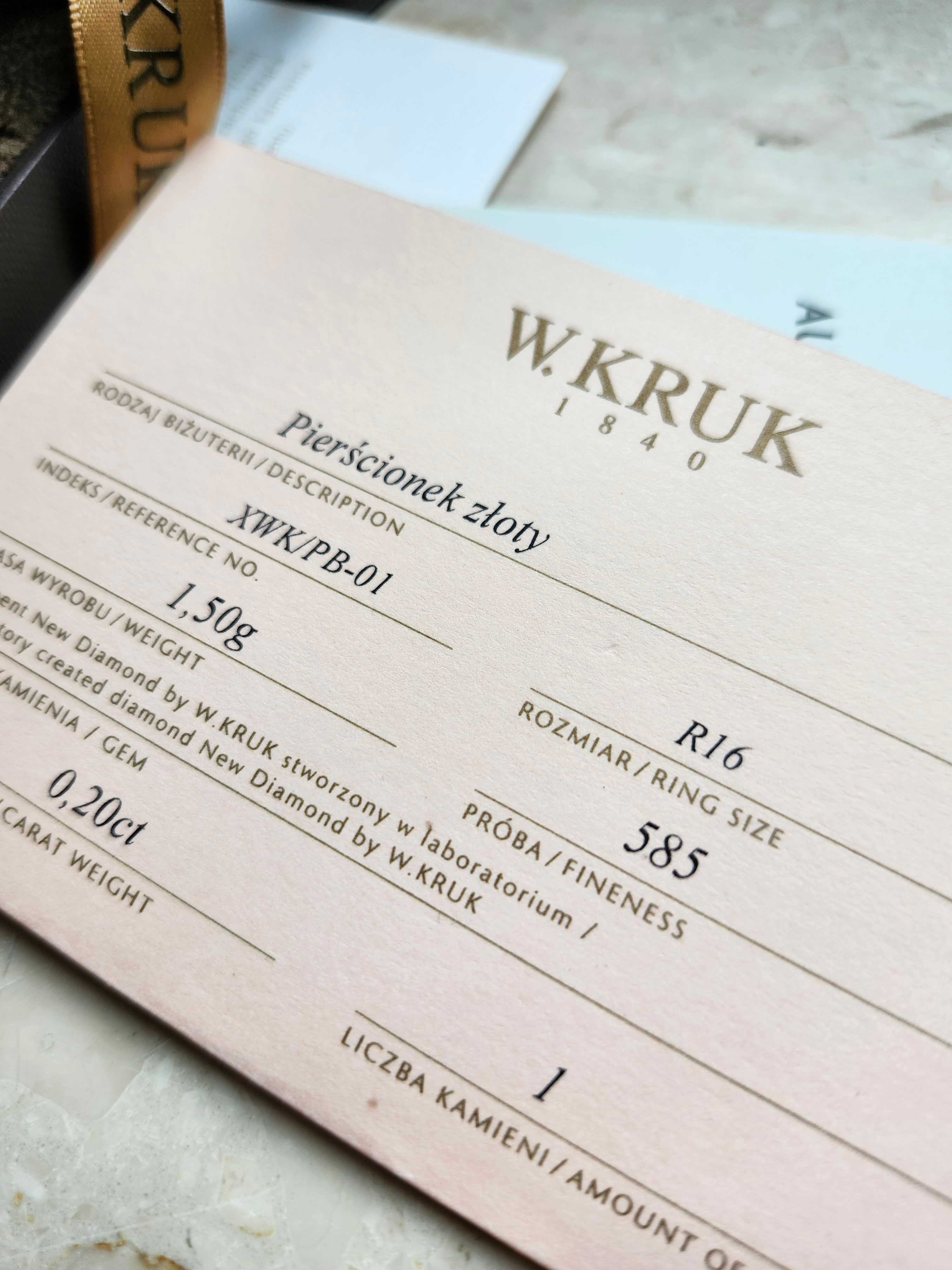 Pierścionek zaręczynowy złoty R16 z brylantem 0,20ct Kruk