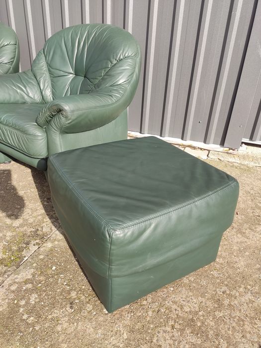 Sofa skórzana 3-osobowa+2 fotele+pufa- skóra naturalna! Okazja