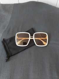 Beżowe kremowe okulary przeciwsłoneczne kwadratowe metalowe