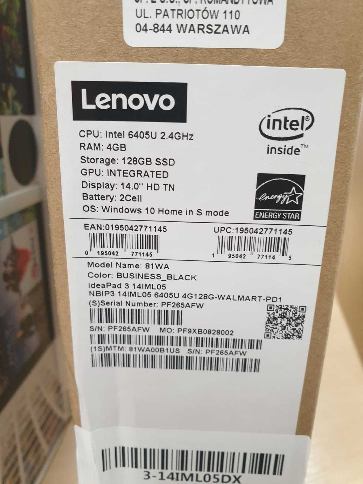 Laptop Lenovo IdeaPad 3 14IML05 14 " 4 GB / 128 SSD czarny