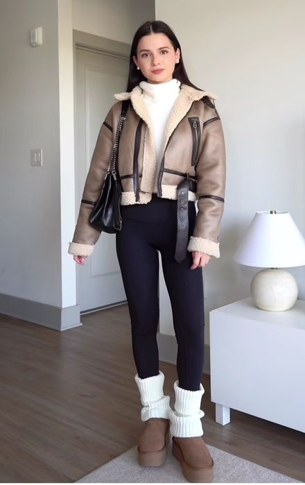 Zara kożuch L 40 pilotka kurtka brązowy biker