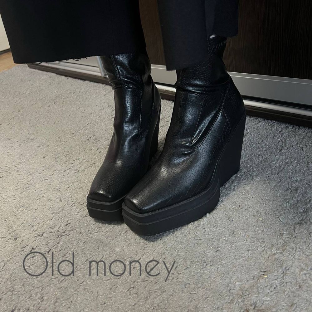 Женские ботинки чёрные в стиле old money кож зам на платформе 39™