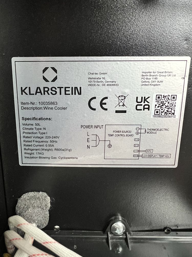 Холодильник винний з Німеччини Klarstein Bellevin 18 Uno 50 л 10035863
