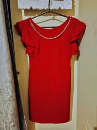 Bardzo elegancka czerwona sukienka motyl 36 łańcuszek S