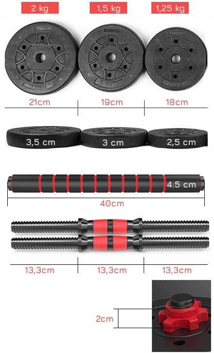 Zestaw HANTLE REGULOWANE 2x10 kg Ciężary Bitumiczne + SZTANGA