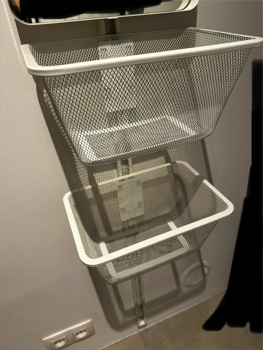 IKEA ALGOT system przechowywania: 2 szyny,kosze,lustro,półka,haczyki